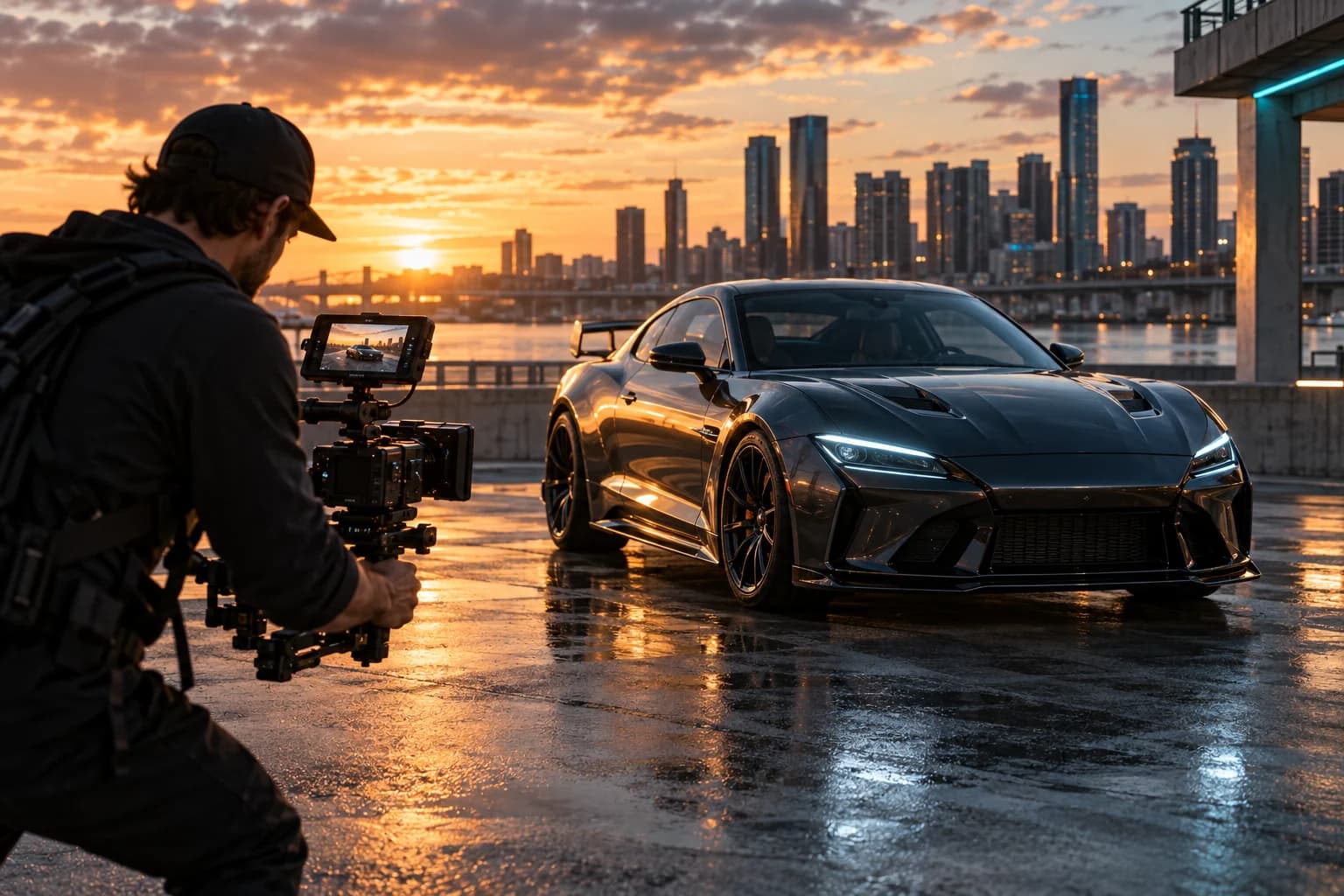 Automotive creator filming a performance vehicle
